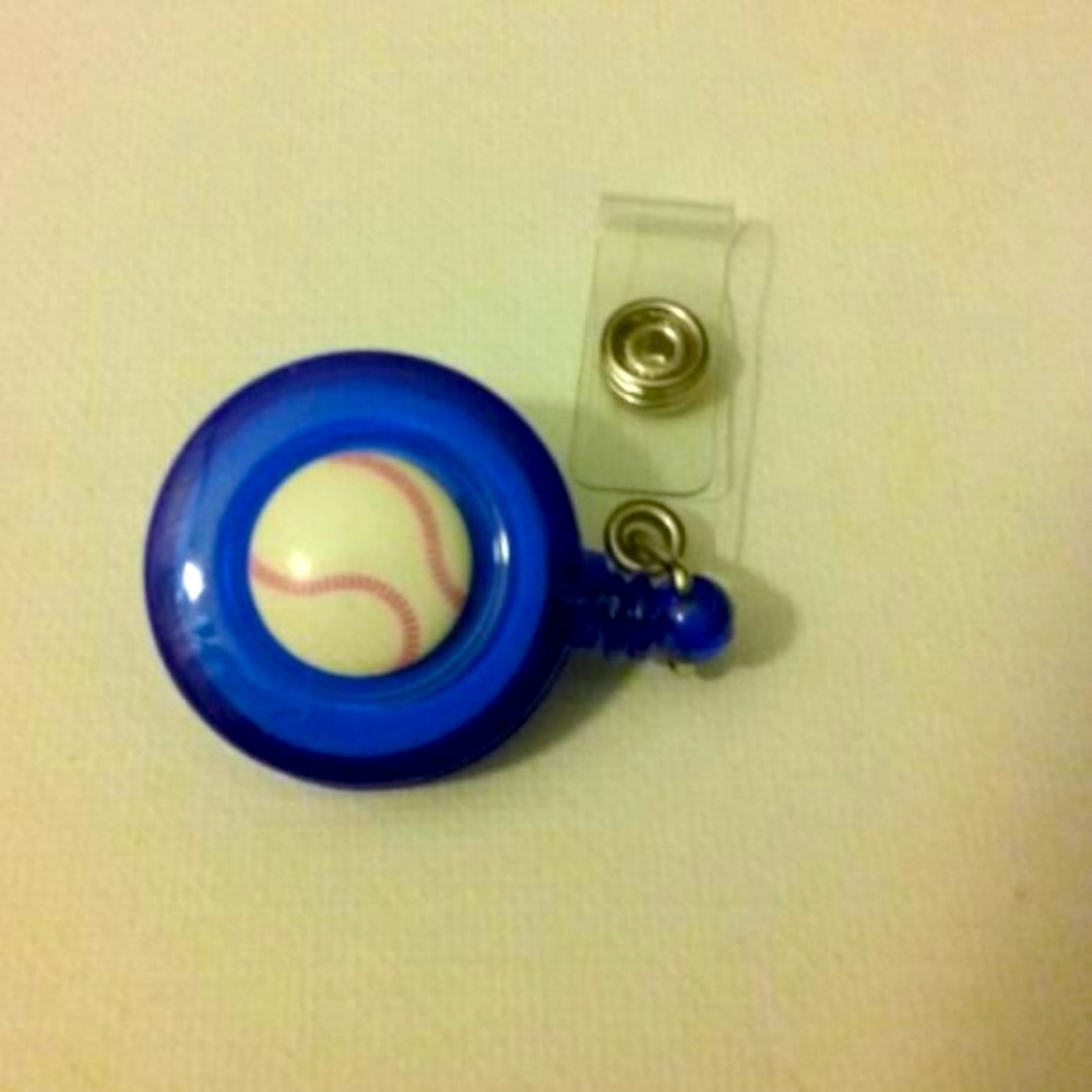 Baseball badge reel key card ID holder
